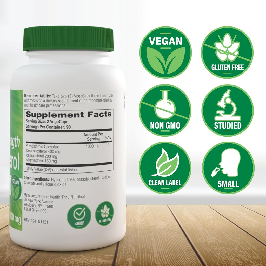 Health Thru Nutrition Ultra Strength Beta Sitosterol | 1000mg Fitoesteroles Complejo 400mg Beta | No Transgénico Vegano (180 Cápsulas)