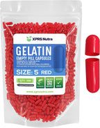 XPRS Nutra Cápsulas Vacías Tamaño 5 - 500 Unidades - Gelatina Bovina - Relleno DIY (Rojo)