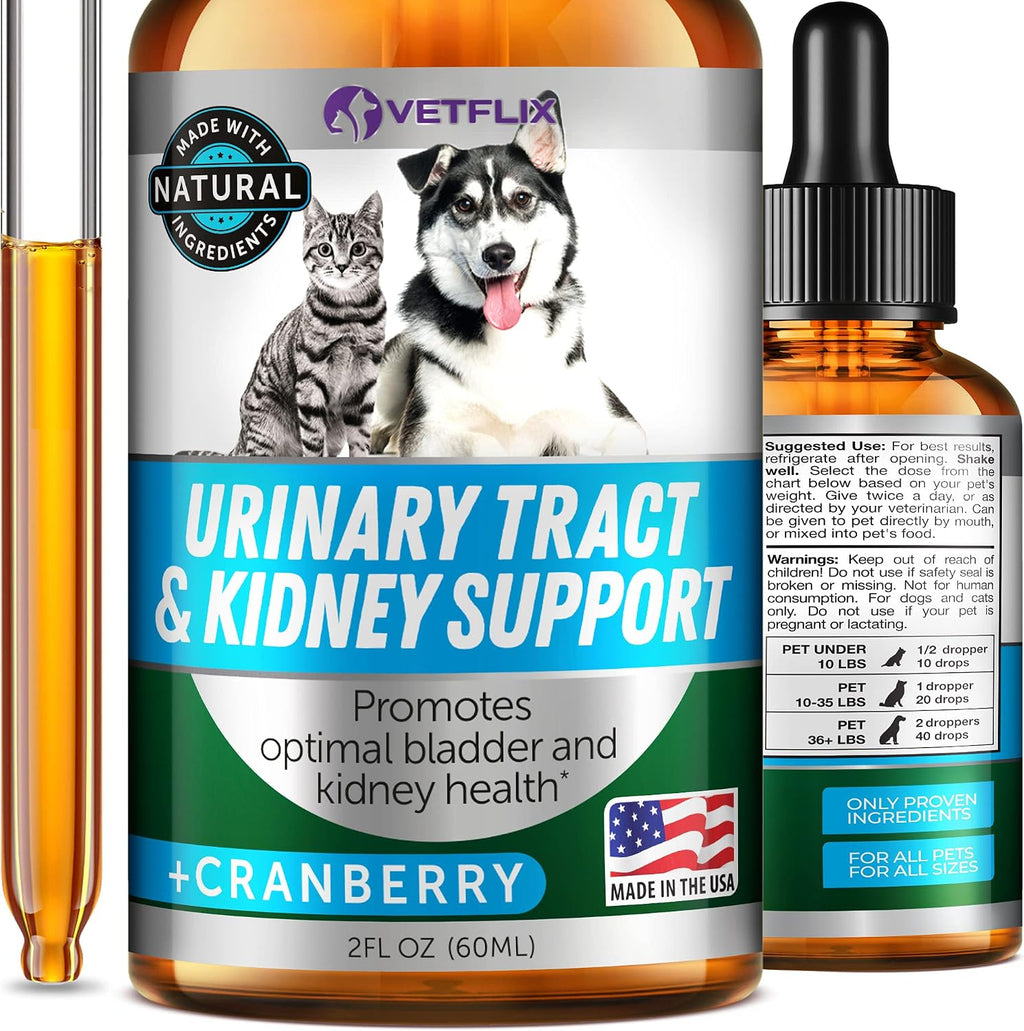 Vetflix Suplemento Líquido para Vías Urinarias y Riñón para Perros y Gatos, 59 ml