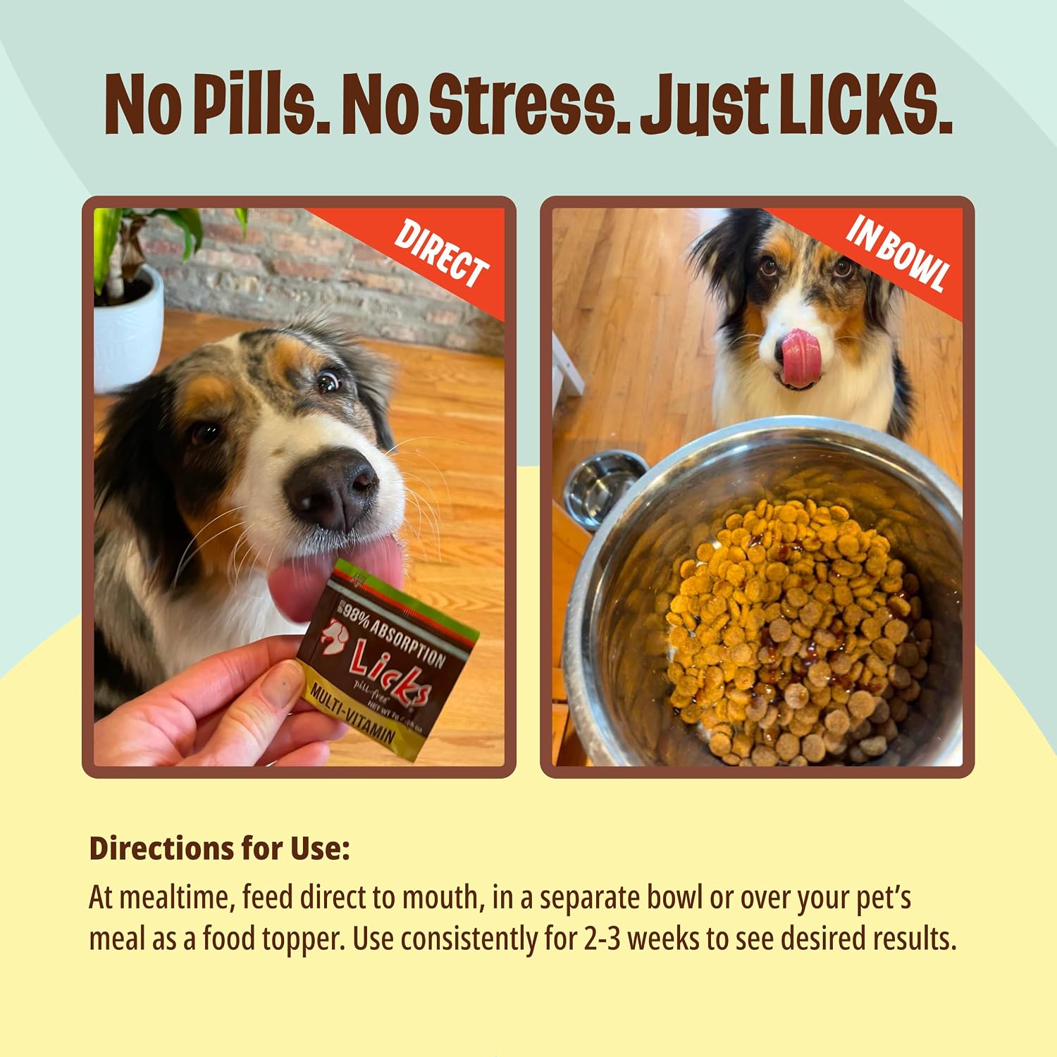 Licks Multi-Vitamin - Daily Nutritional Support for Puppies, Adults, and Seniors - Canine Multivitamin with Calcium, Vitamins A, D, E, and B12 - Pill-Free Gel Packets - 30 Packets