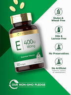 Carlyle Vitamina E 400 UI Cápsulas Blandas (180mg) | 300 Cápsulas | Suplemento No Transgénico y Sin Gluten