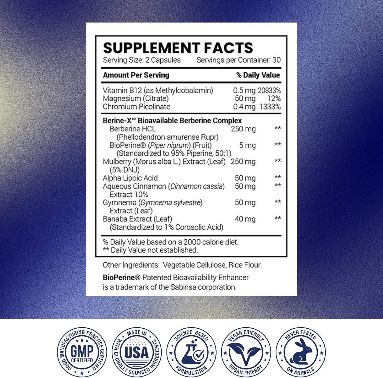 Research Verified Glucotrax - Berberina, Cromo Picolinato, Canela, Gymnema - 60 Cápsulas (1 Mes)