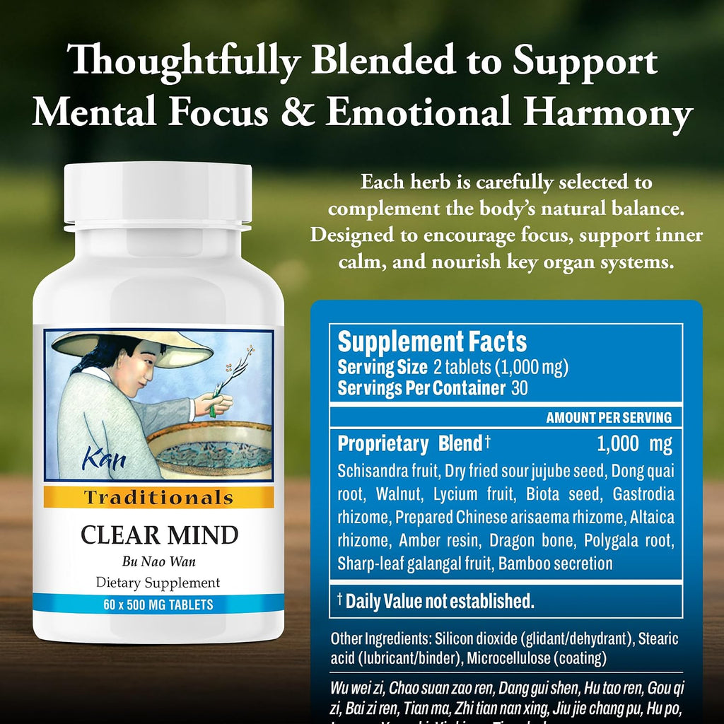 Kan Herbs Company Clear Mind Formula – Mezcla de hierbas tradicional china para la claridad cognitiva y el apoyo espiritual, 60 comprimidos