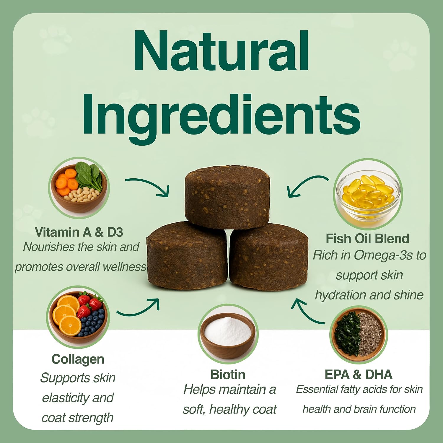 BAZI Masticables para Perros – Piel y Pelaje: Colágeno, Omega-3, EPA, DHA, Vitamina A y D3