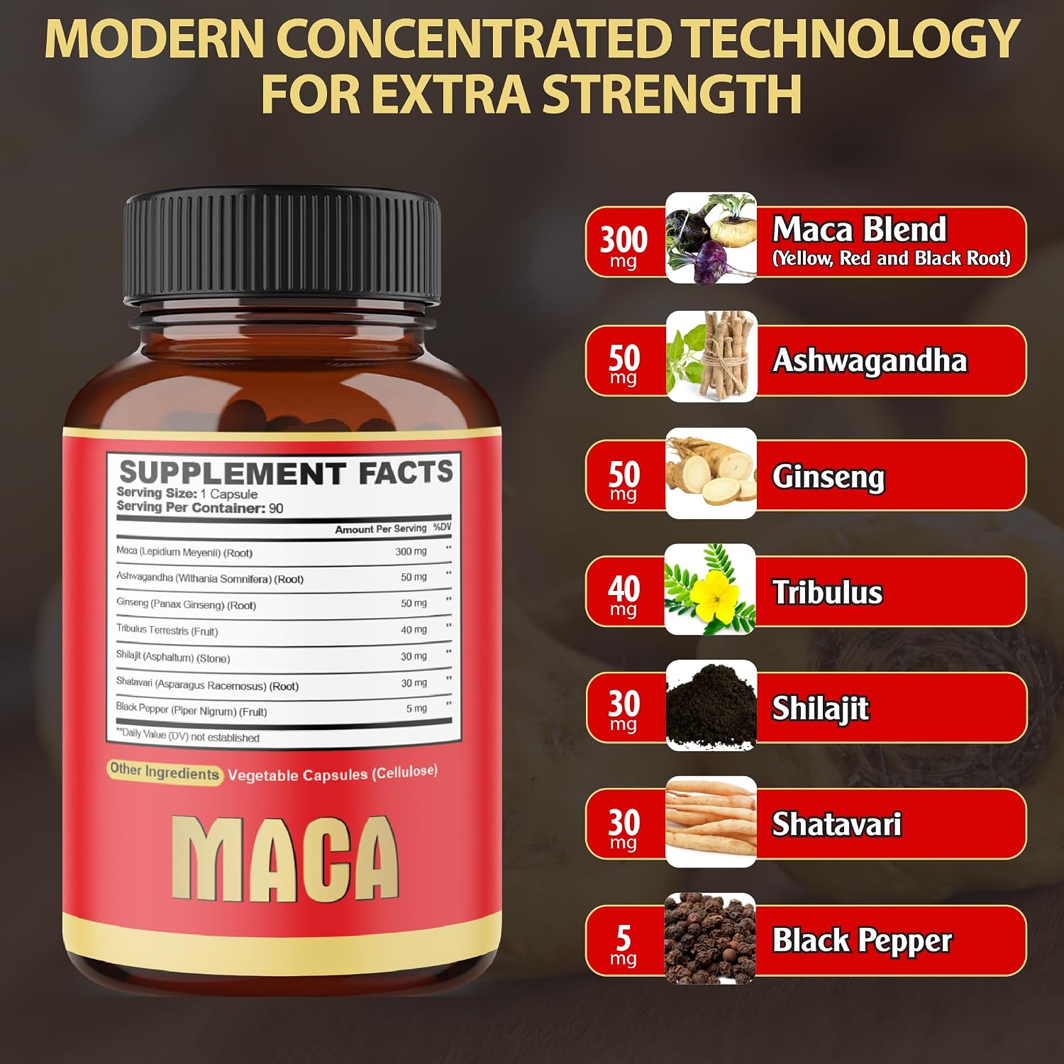 Agobi Maca Root Cápsulas - Suplemento Herbal 7 en 1, 90 Cápsulas Veganas