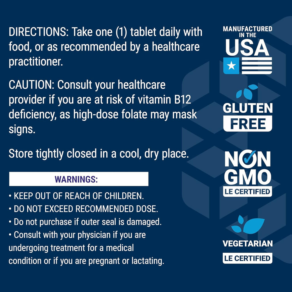 Life Extension High Potency Optimized Folate - L-metilfolato 8500 mcg DFE - Complemento de Folato Activo - 30 Comprimidos