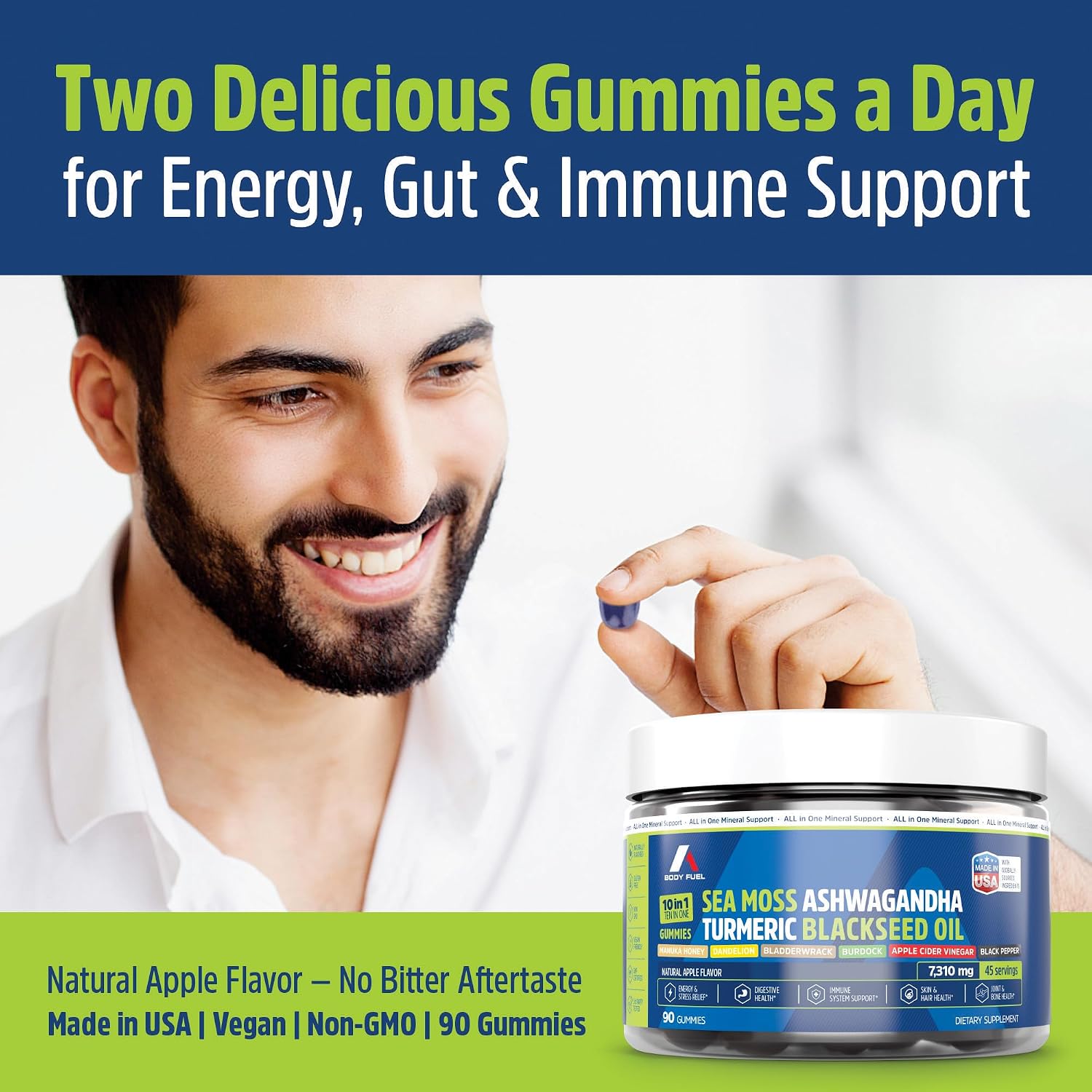 A1 Body Fuel Gominolas de Sea Moss, Fórmula 10 en 1, 90 unidades