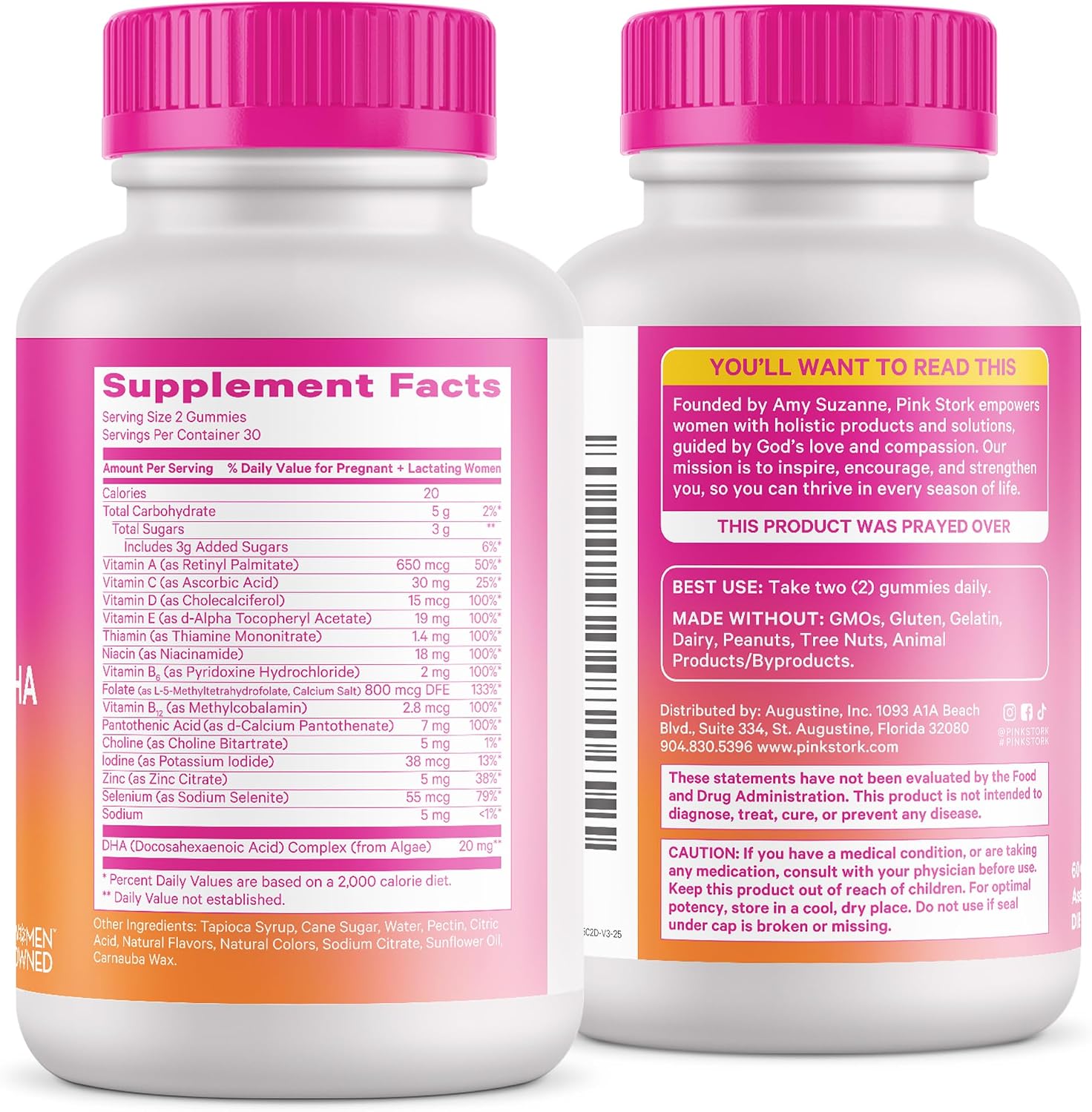Pink Stork Premium Prenatal Gummy – Gominolas prenatales veganas con DHA de algas y folato metilado (60 unidades, 30 días)