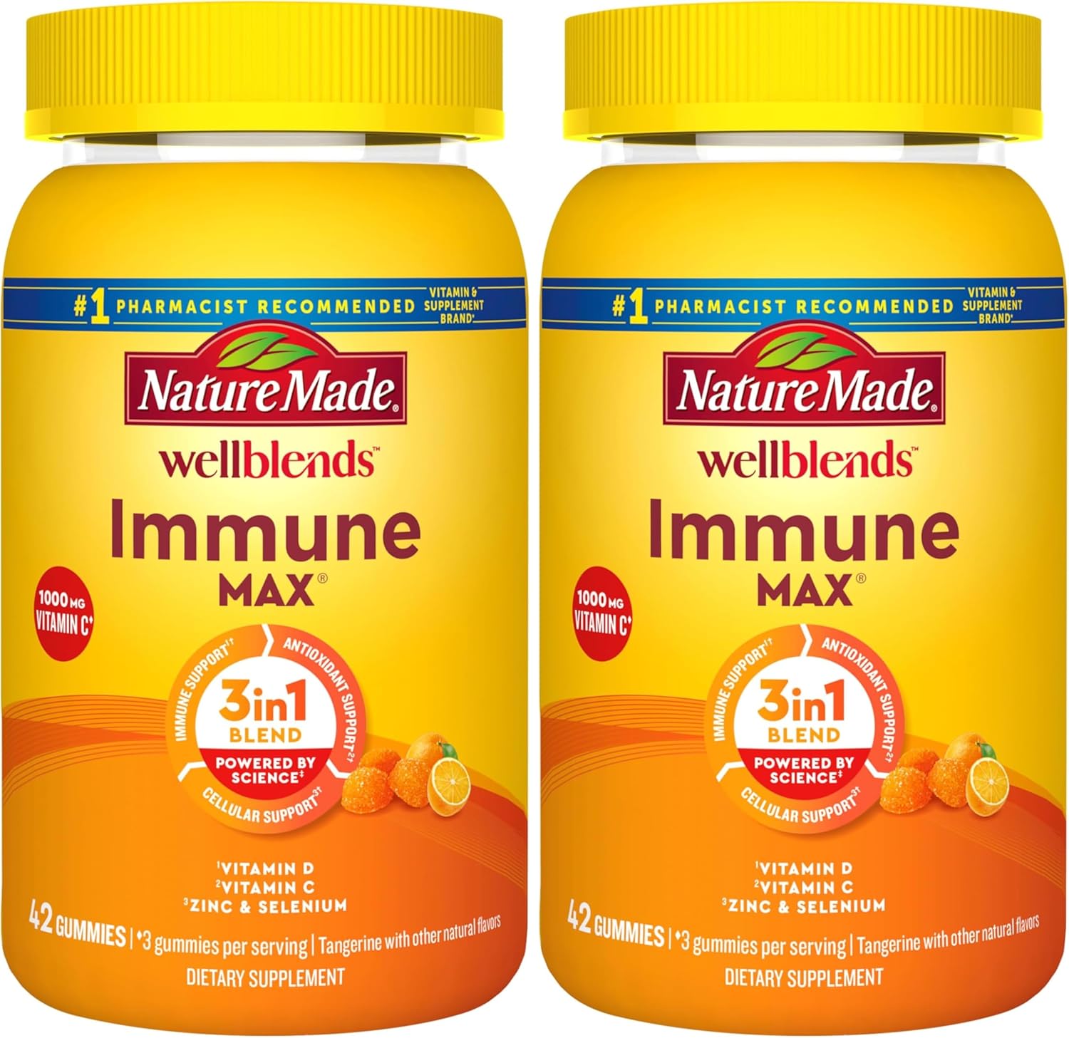Nature Made Wellblends ImmuneMAX Gominolas con Vitamina C, Zinc, Vitamina D3 y Selenio, 42 gominolas sabor mandarina
