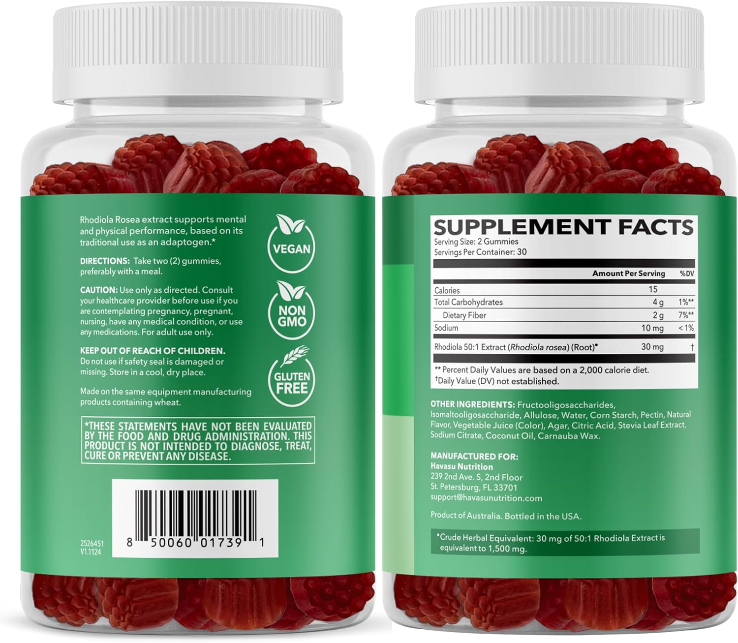 Rhodiola Rosea Gummies – Gomitas Adaptógenas Sin Azúcar, 60 uds – Sabor a Bayas Mixtas