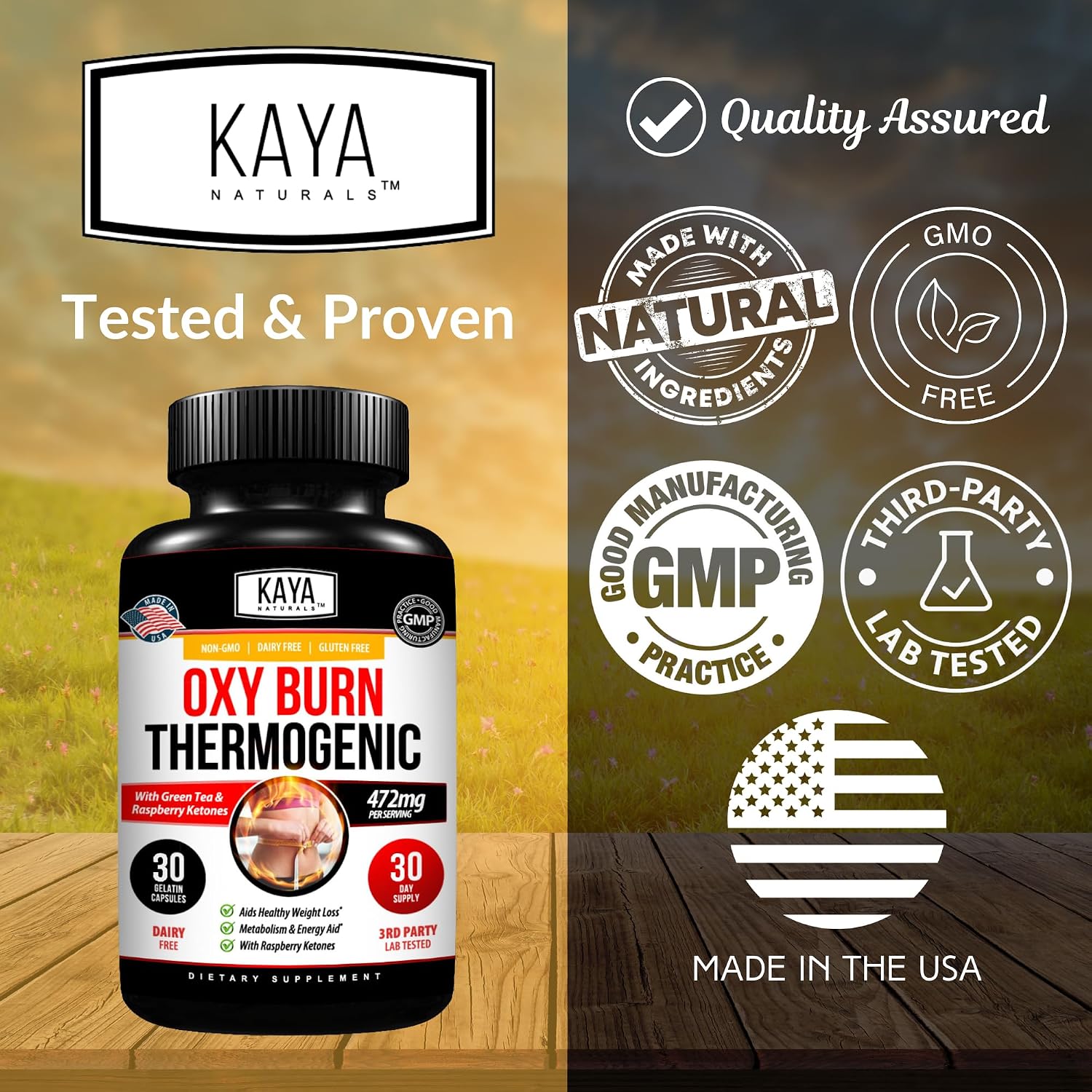 Kaya Naturals Oxy Burn - Fórmula Termogénica Herbal para un Estilo de Vida Activo – No-GMO y Sin Gluten – 30 Comprimidos