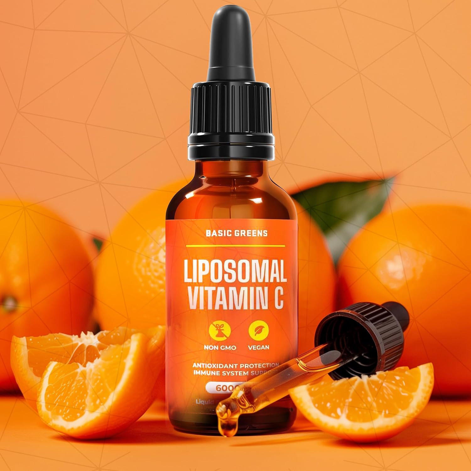 BASIC GREENS Vitamina C Liposomal Líquida 6000mg – Alta Absorción – Apoyo Inmunitario, Antioxidante y Salud de la Piel – No-GMO, Vegano, Fórmula Suave – 60 ml