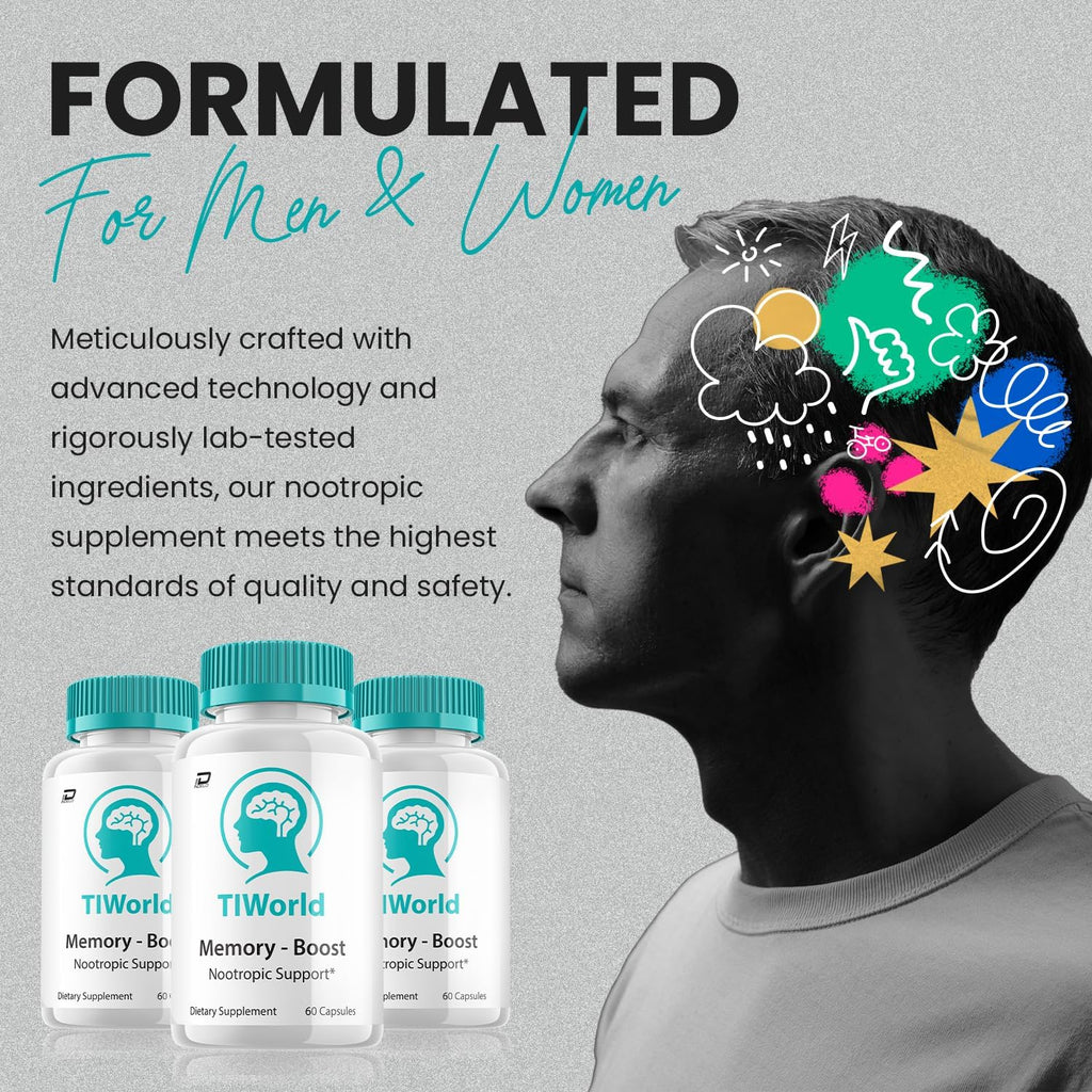 Tiworld Brain Supplement Capsules – Fórmula Máxima Fuerza Todo Natural, 5 Paquetes (300 Cápsulas)