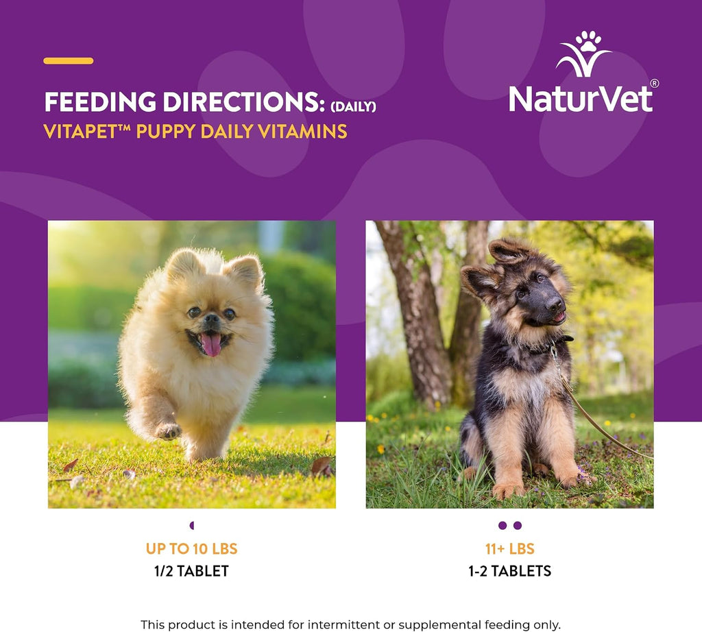 NaturVet VitaPet Multivitamínico para Cachorros con Aliento Fresco - 60 Comprimidos Masticables de Liberación Prolongada