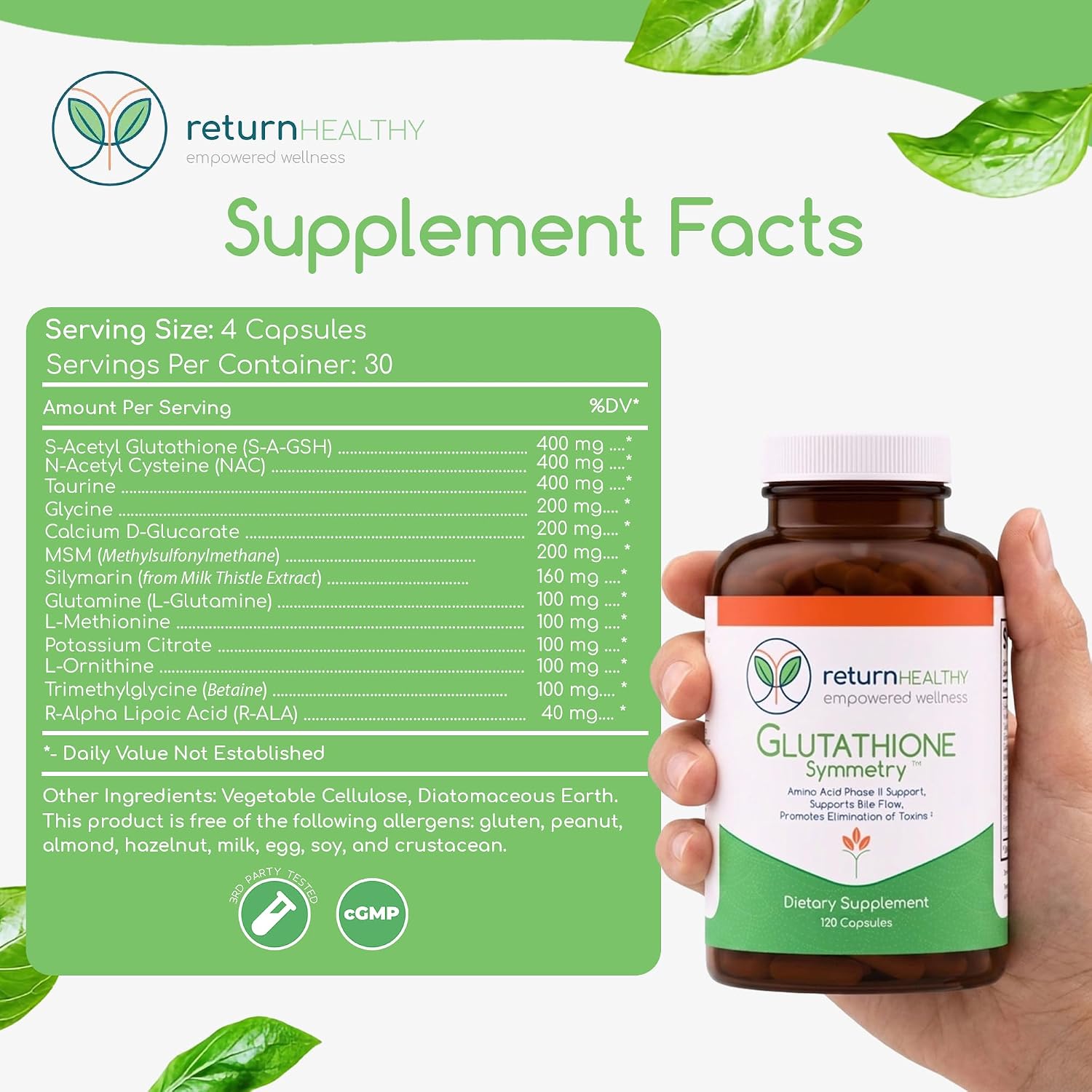 Glutathione Symmetry | S-Acetil Glutatión | Antioxidante y Detoxificación | 120 cápsulas