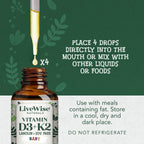 Live Wise Naturals Gotas Orgánicas de Vitamina D3 y K2 para Bebés (MK-7) - 225 Servicios