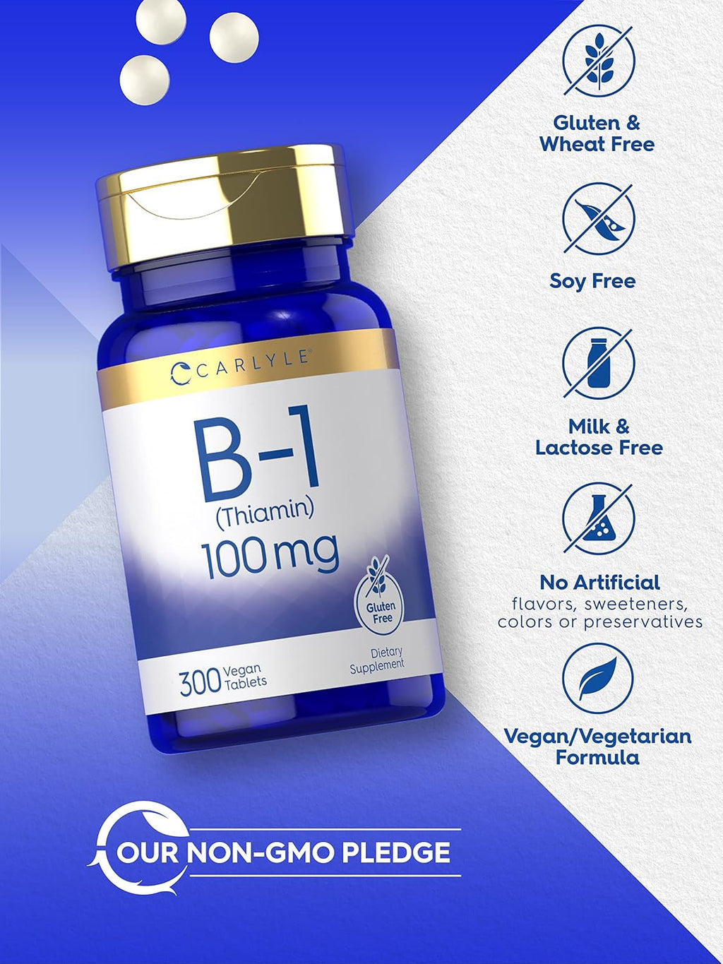 Carlyle Vitamina B1 100mg - 300 Comprimidos (Tiamina HCl) para Mujer y Hombre