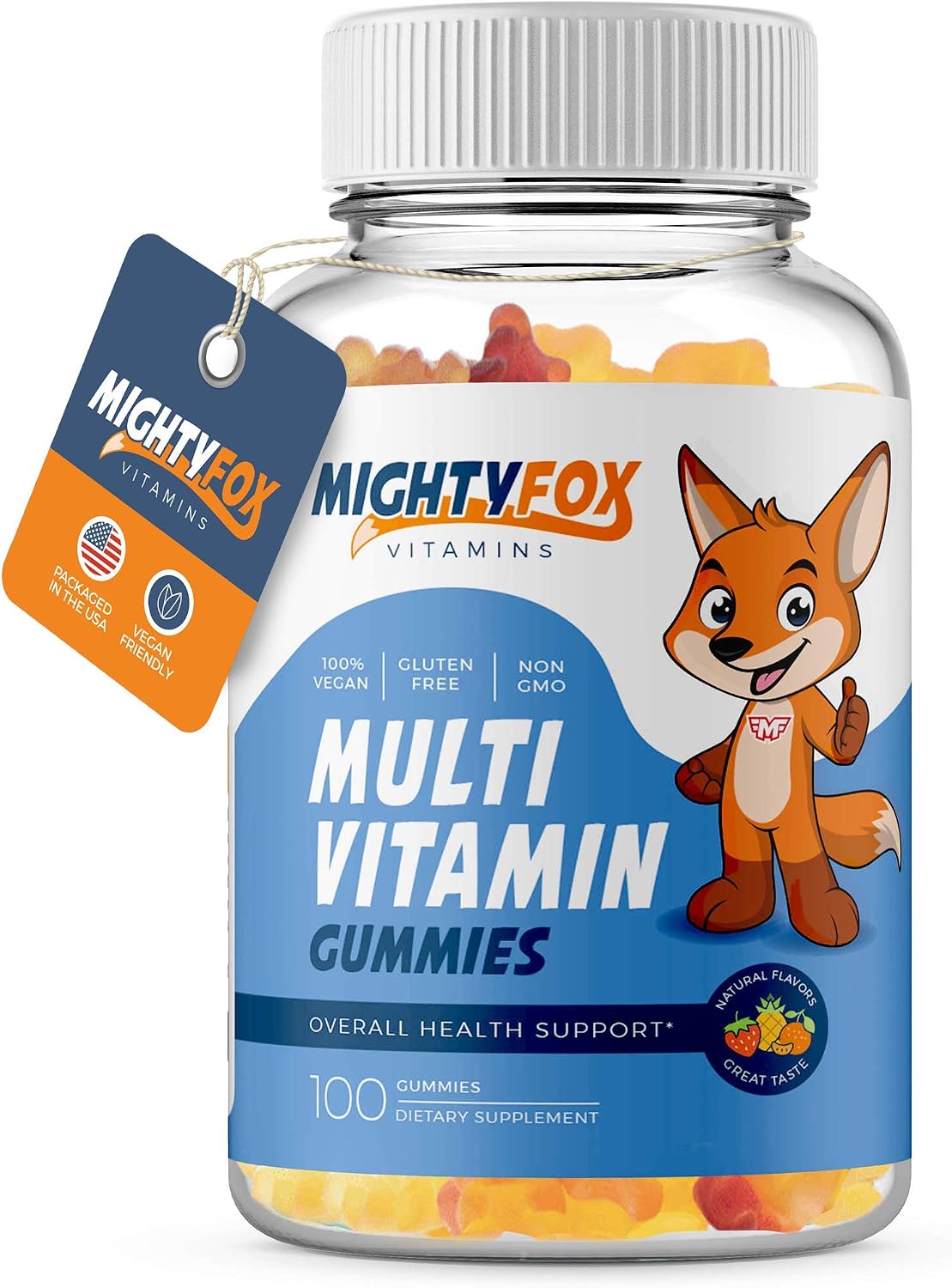 Mighty Fox Vitamins Multivitamínico en Gominolas para Niños - Sin OGM, Sin Gluten, Vegano (100 Gominolas, Paquete de 2)