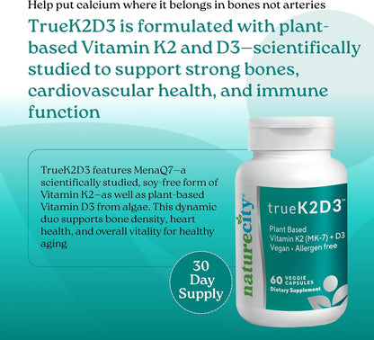 NatureCity TrueK2D3 - Vitamina K2 MK-7 (90 mcg) y D3 de Algas (2500 UI) - 60 Cápsulas Vegetales – Image 2