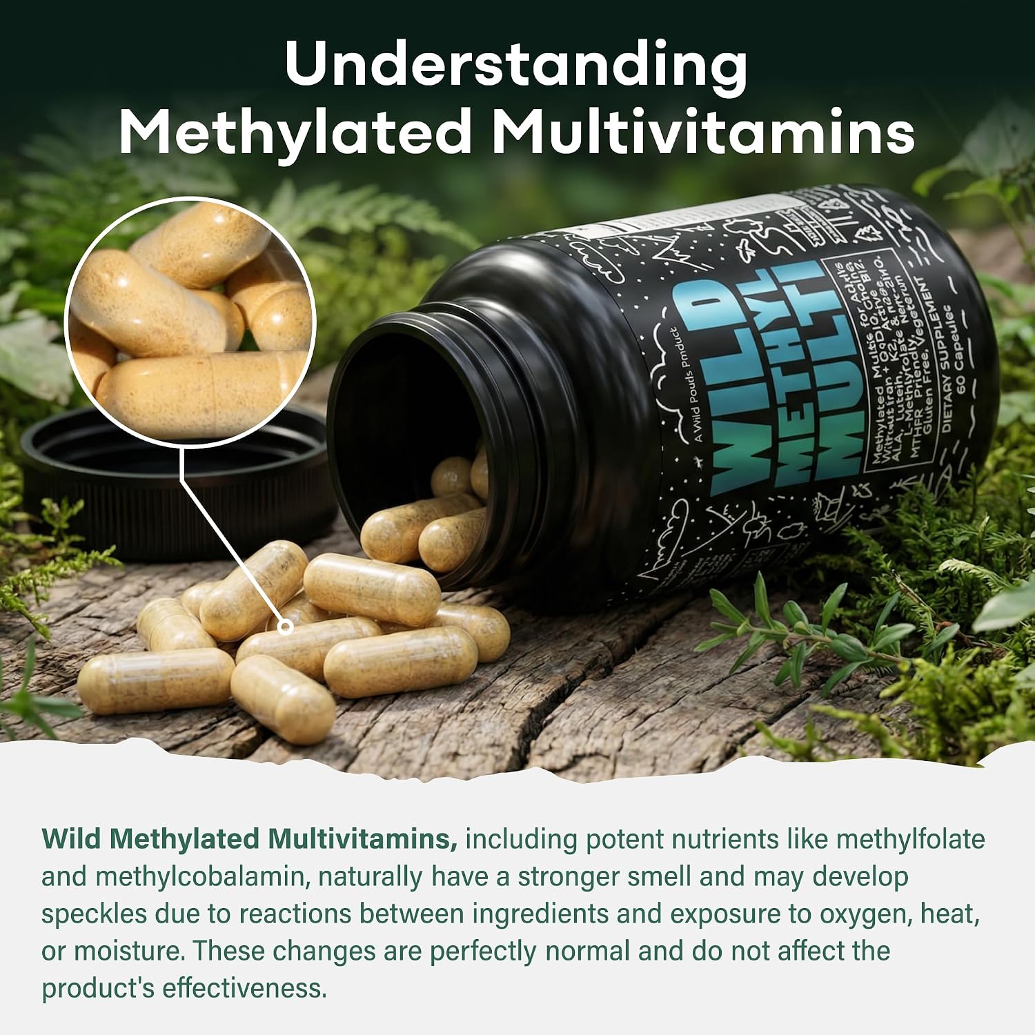 Wild Methylated Multivitamin for Women & Men | Multivitamínico Diario Metilado Sin Hierro | 60 Cápsulas