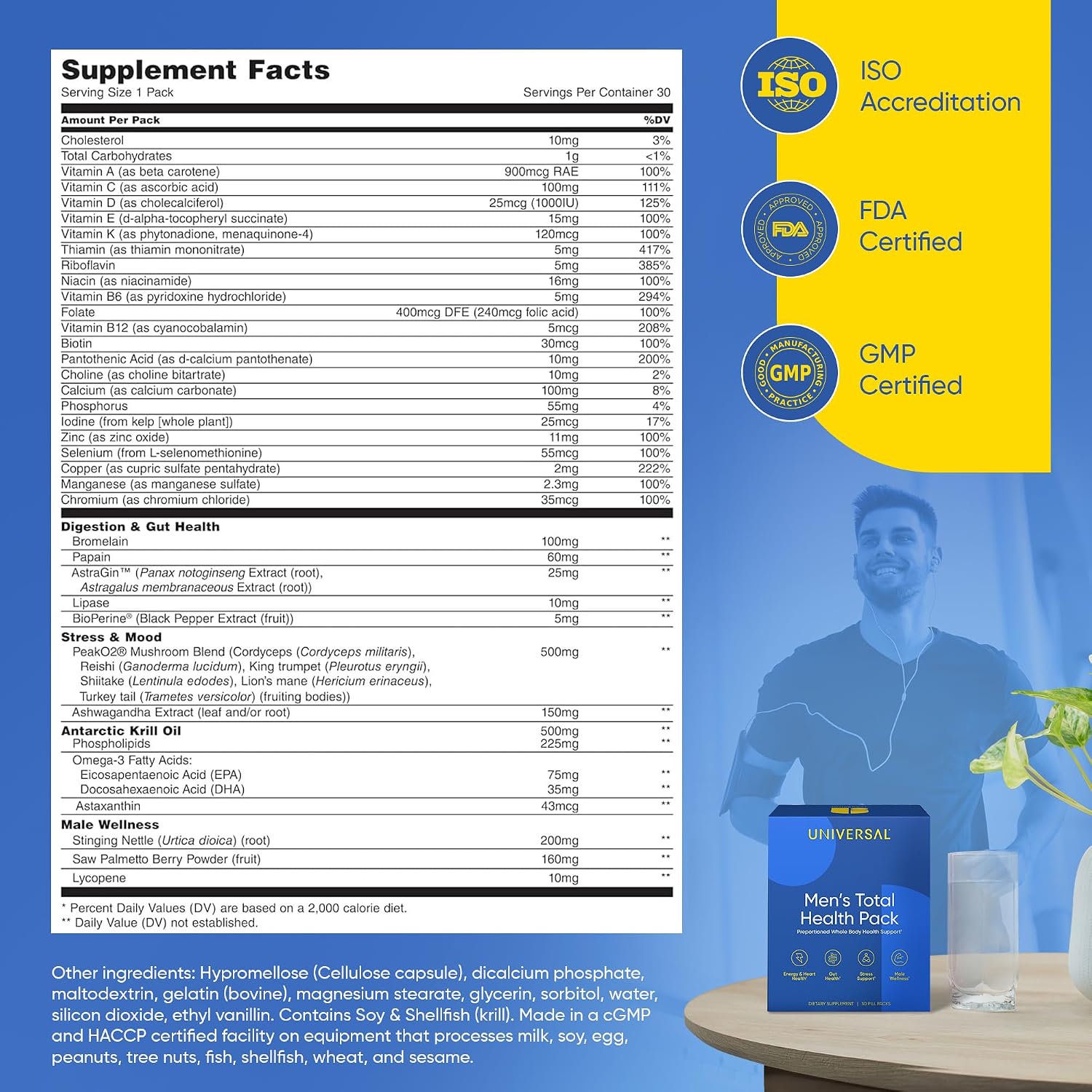 Universal U Men's Total Health Vitamin Packs - 30 Sobres Diarios