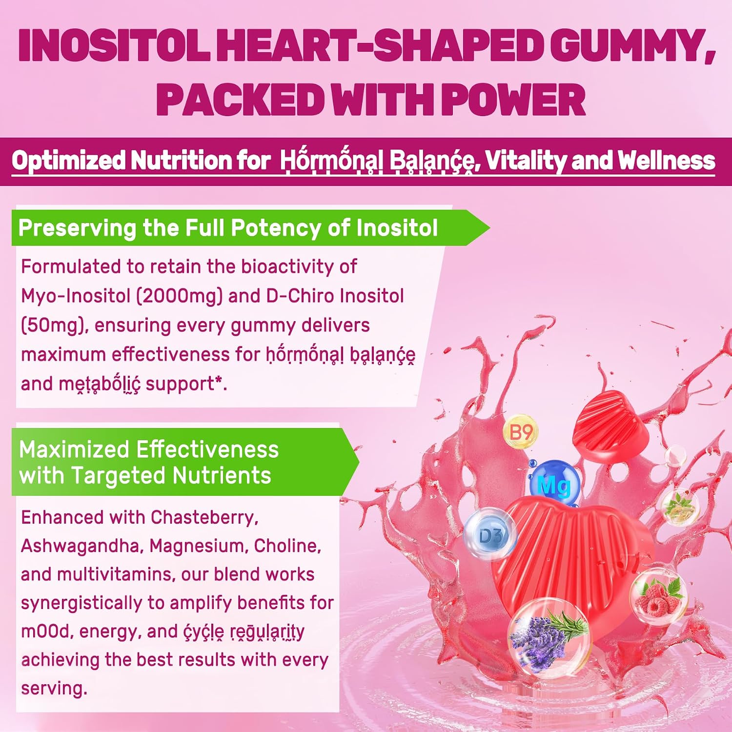 LILICARE Inositol Gummies para Mujeres - 2000mg Myo-Inositol + 50mg D-Chiro 40:1 con Chasteberry, Vitamina D3, Magnesio - Pack de 2 (120 Gominolas Veganas sin Azúcar)