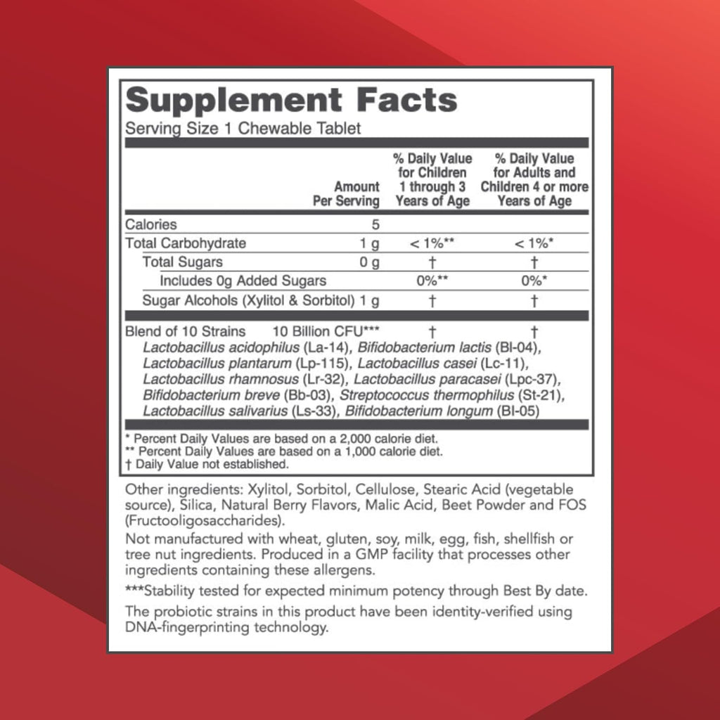 PROTOCOL FOR LIFE BALANCE Protodophilus Masticable - 10 Billion CFU Probiotic - Digestive Health - Vegan & Halal - 60 Tablets