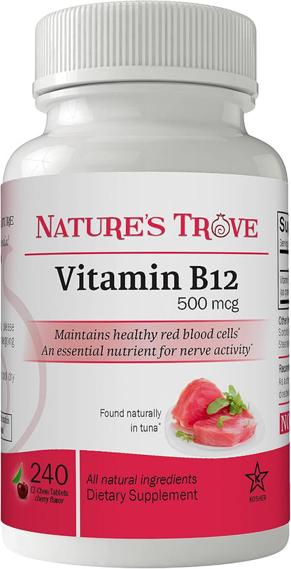 Vitamin B12 500 mcg by Nature's Trove - 240 – Formación normal de glóbulos rojos: Ayuda a mantener la producción – Image 1
