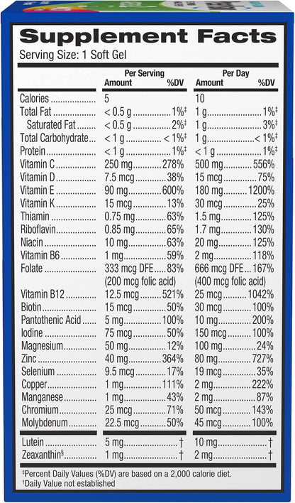 PreserVision AREDS 2 + Multivitamin, Complejo Multivitamínico para la Vista con Luteína y Zeaxantina, 100 Cápsulas Blandas – Image 2