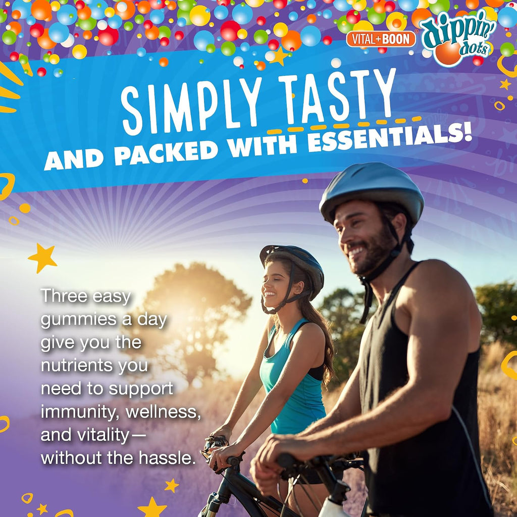 Vital+Boon Dippin' Dots - Gominolas Multivitamínicas para Adultos - Vitaminas A, B6, C, D3, E y Ácido Fólico - Vegetarianas, No GMO, Sin Gluten (60 Unidades)