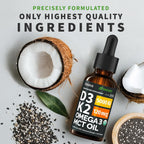 Organic Vitamin D3 K2 Drops con MCT Oil y Omega 3 - Gotas Líquidas de Vitamina D3 5000 UI - Suplemento de Vitamina K2 D3 - Sin Rellenos, No GMO (Pack de 2, 60 ml)