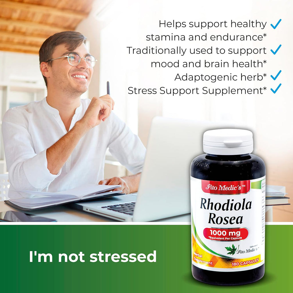 Rhodiola Rosea 1000mg 180 Cápsulas - Suplemento Adaptógeno de Alta Absorción