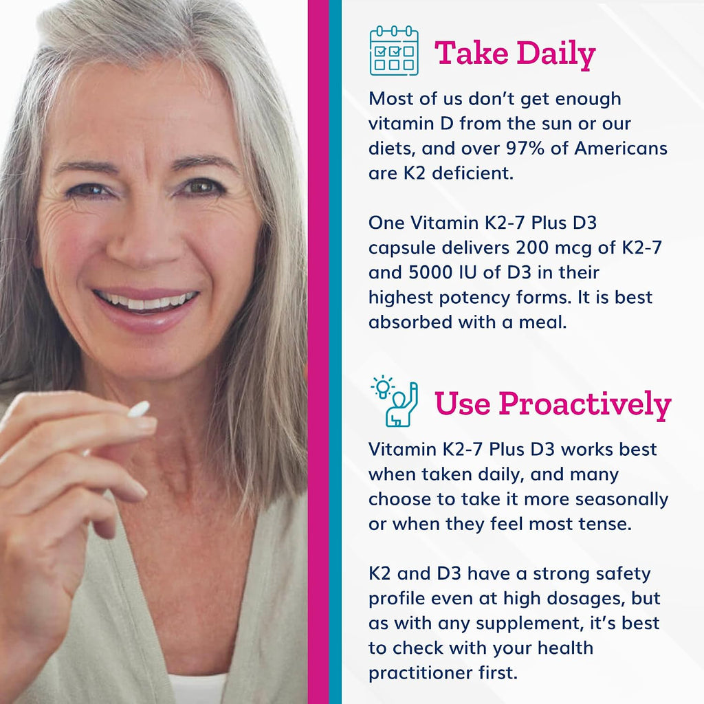 Just Thrive Vitamina K2 MK-7 Más D3 - Suplemento para la Inmunidad, Corazón y Huesos, 60 Cápsulas Vegetales