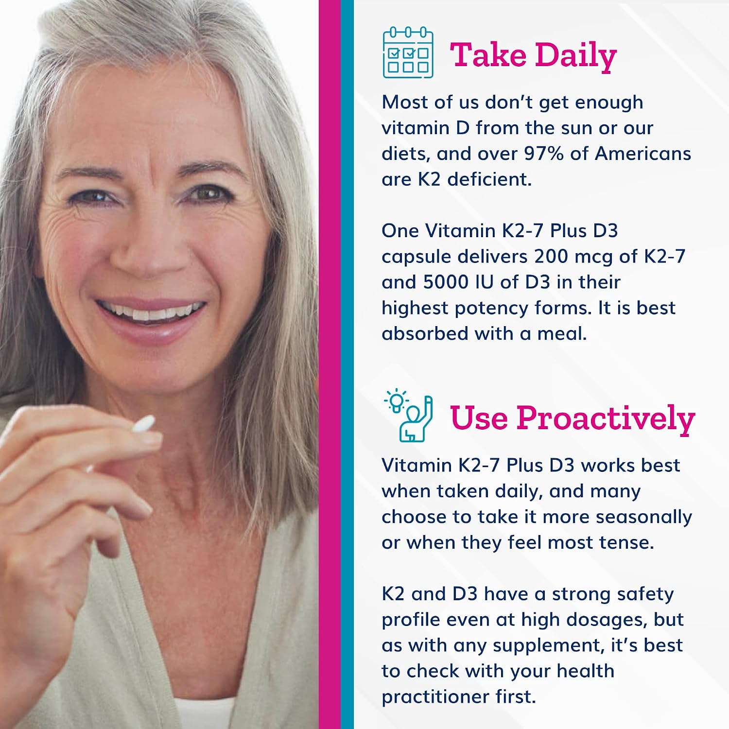 Just Thrive Vitamina K2 MK-7 Más D3 - Suplemento para la Inmunidad, Corazón y Huesos, 60 Cápsulas Vegetales