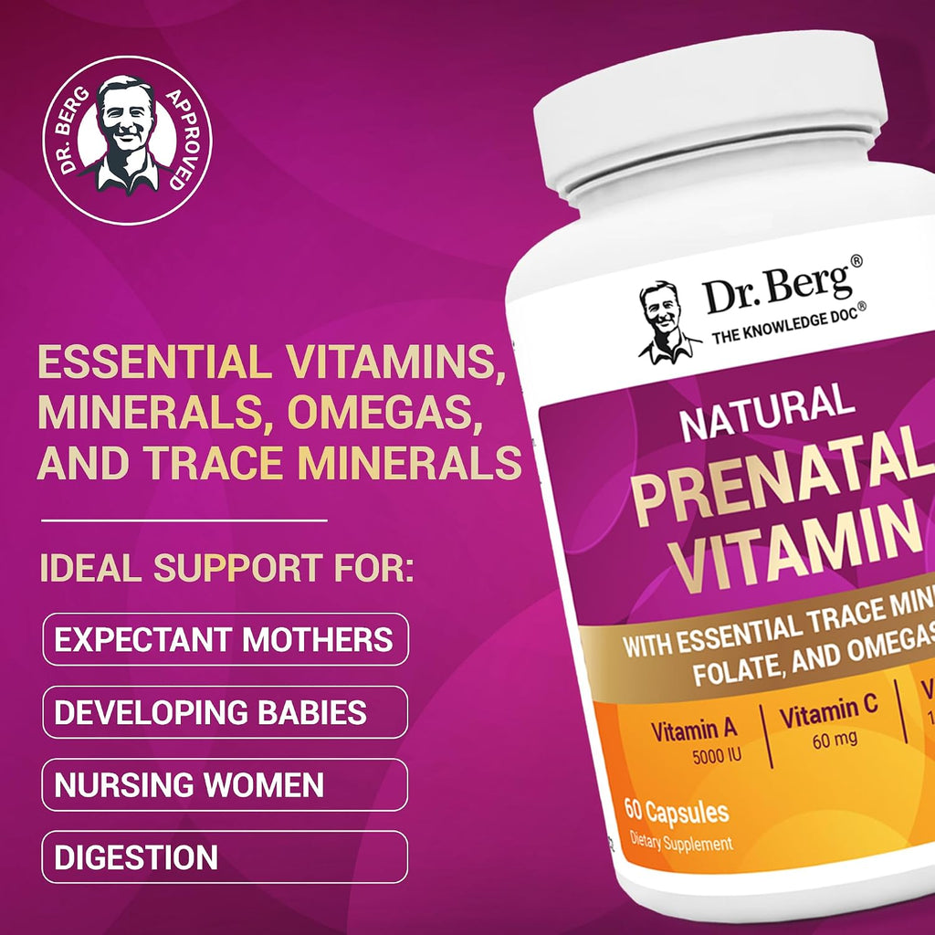 Dr. Berg Vitaminas Prenatales Naturales para Mujeres - con Folato, Vitaminas, Minerales, Omega y 11 Superalimentos - 60 Cápsulas