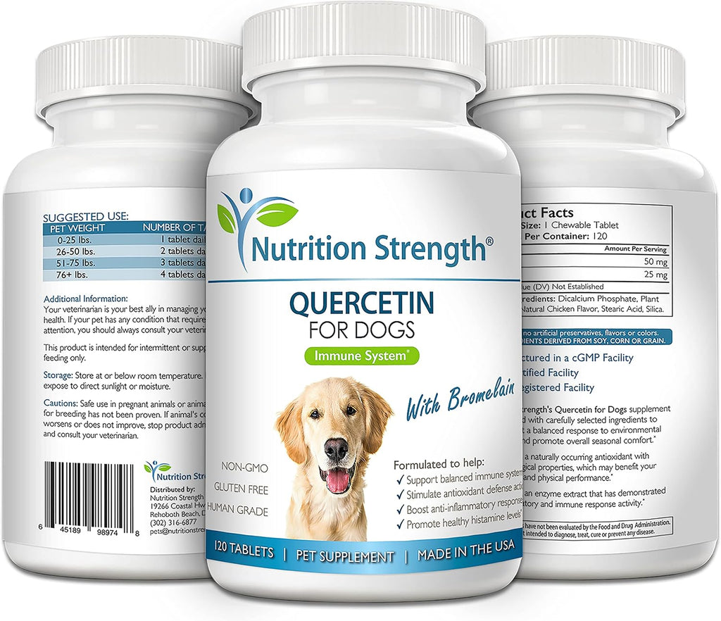 Quercetina para Perros con Bromelina – Apoyo al Sistema Inmunitario y Alivio Inflamatorio – 120 Comprimidos Masticables