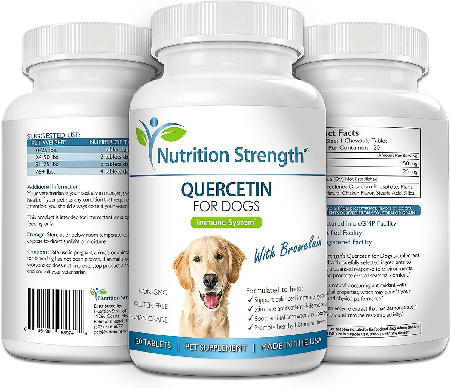 Quercetina para Perros con Bromelina – Apoyo al Sistema Inmunitario y Alivio Inflamatorio – 120 Comprimidos Masticables