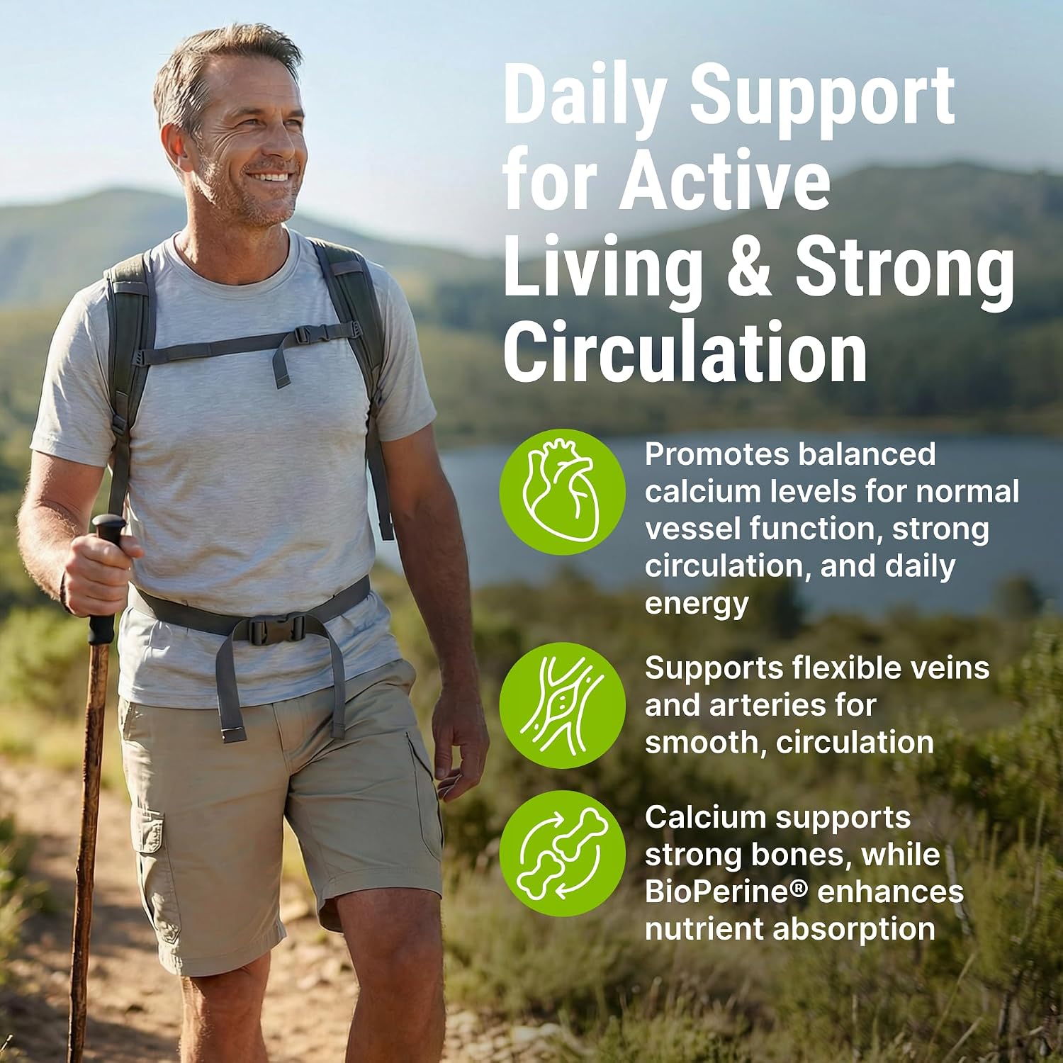 CRYSTAL PEAKS NUTRITION Suplemento para Venas y Arterias - Apoyo a la Circulación Sanguínea con Calcio, Vitaminas K2 y D3 - 60 Comprimidos