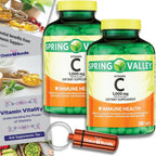 Choice Bundle Spring Valley Vitamina C 1000 mg Complemento Alimenticio Tabletas con Escaramujo 250 Ct 2 uds (500 Total) + Guía de Vitaminas y Pastillero Portátil (4 Artículos)