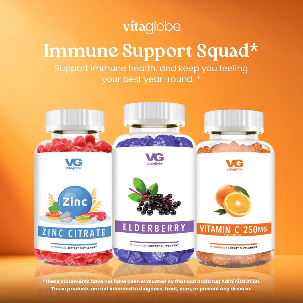 VITA GLOBE Gomitas de Vitamina C 250 mg con Colágeno, Vegano, Sabor Naranja, 60 unidades (Paquete de 2)