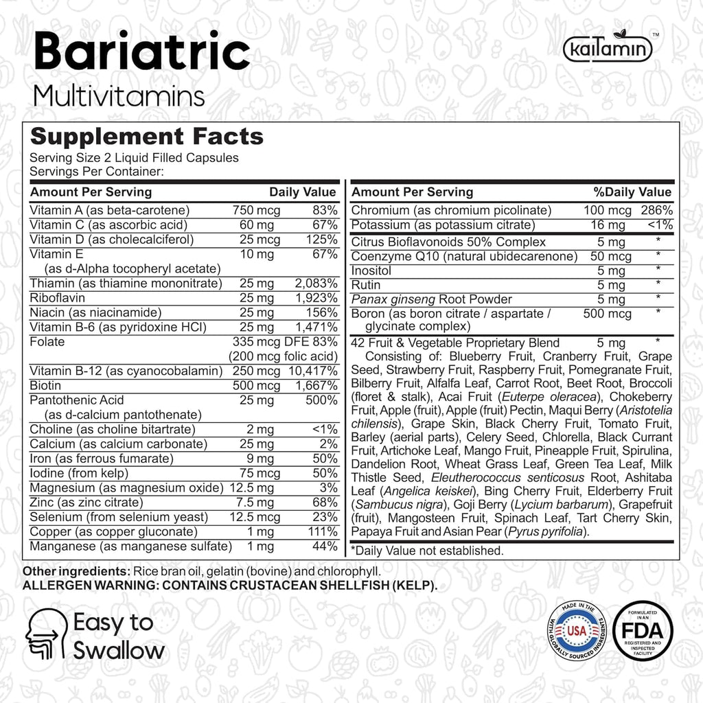 Kaitamin Multivitamínico Bariátrico con Hierro, 60 Cápsulas