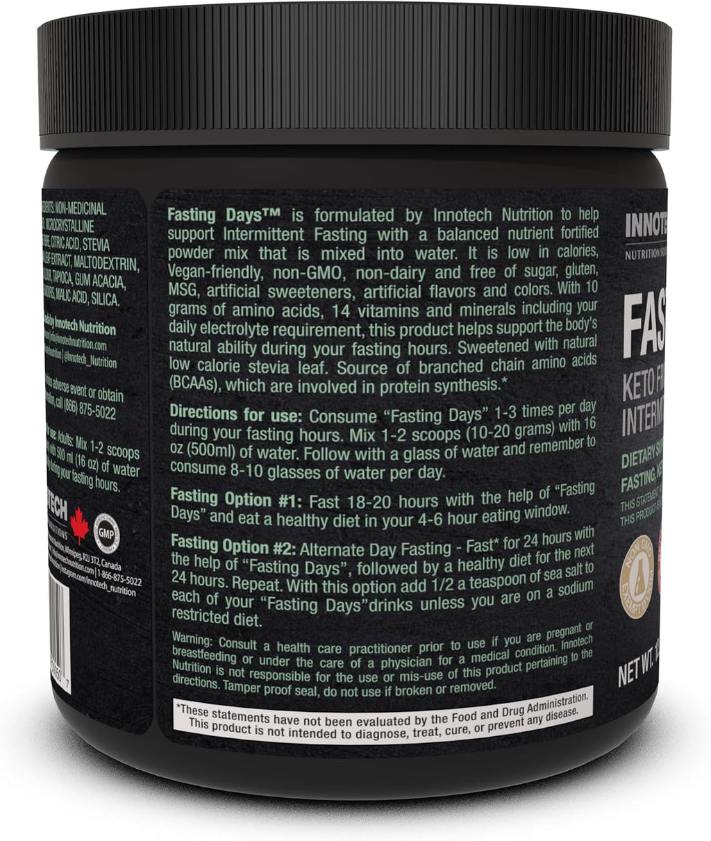 Innotech Nutrition Fasting Days - Mezcla para Ayuno Intermitente con 42 Ingredientes Esenciales y Electrolitos - Limón Té Helado, 360g