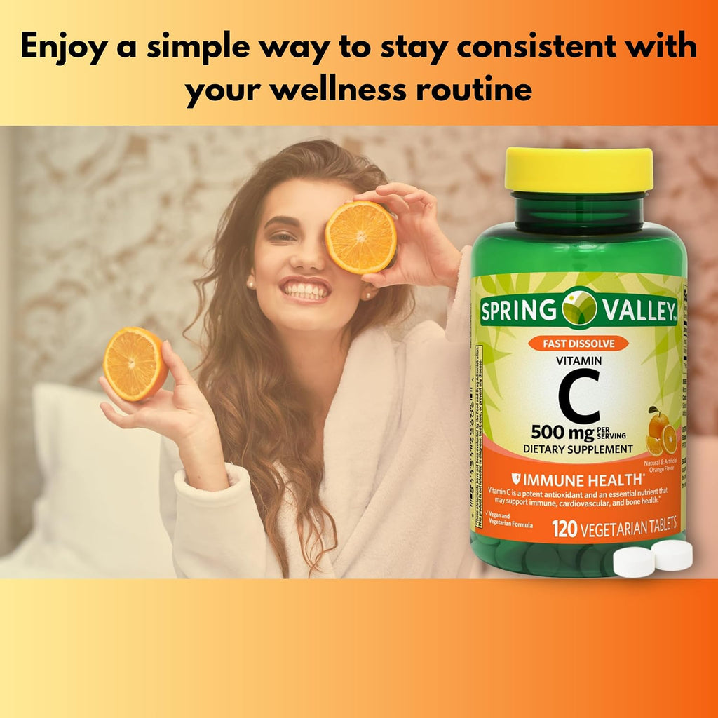 Vitamina C Sabor Naranja 500 mg - Disolución Rápida, 120 Comprimidos
