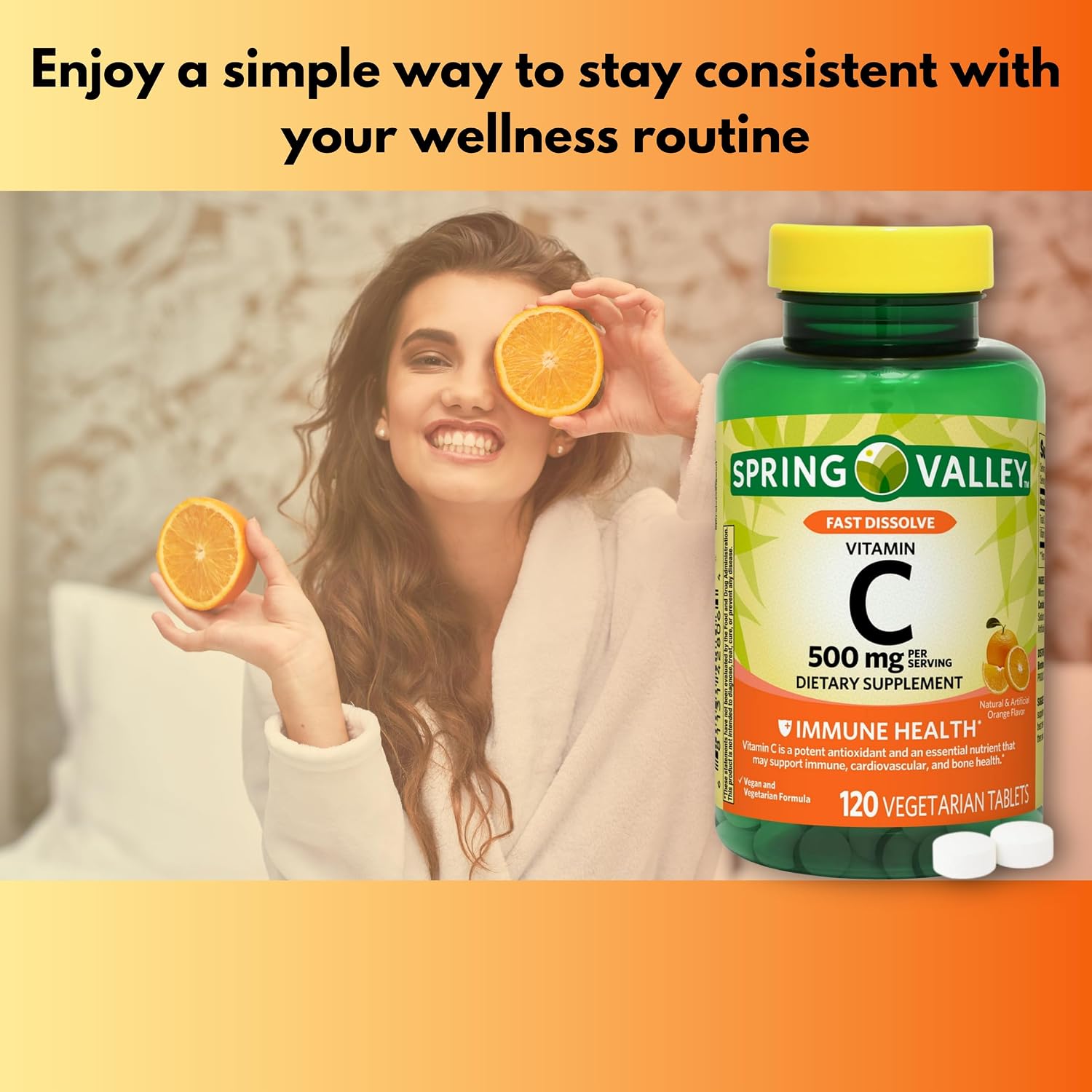 Vitamina C Sabor Naranja 500 mg - Disolución Rápida, 120 Comprimidos