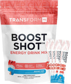 TransformHQ Boost Shot Sobres de Bebida en Polvo, Sabor Rocket Pop, 7 Sobres, Complemento Energético con Cafeína, Vitaminas B12, B9, B6 y B3