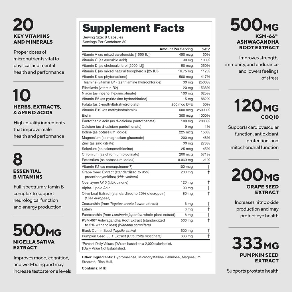 LEGION Triumph Multivitamínico para Hombres - 21 Vitaminas y Minerales - 30 Dosis
