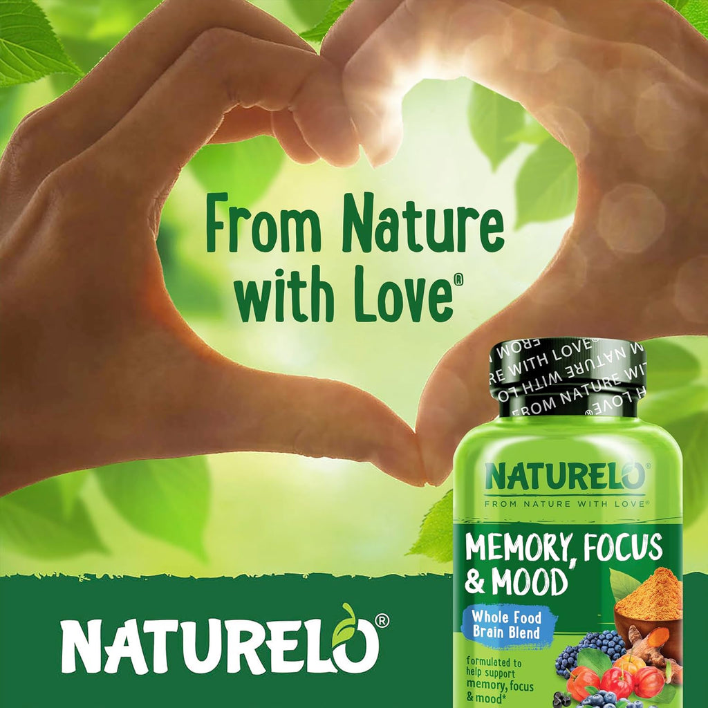 NATURELO Suplemento de Cerebro de Alimentos Integrales - Memoria y Concentración - 60 Cápsulas Vegetales