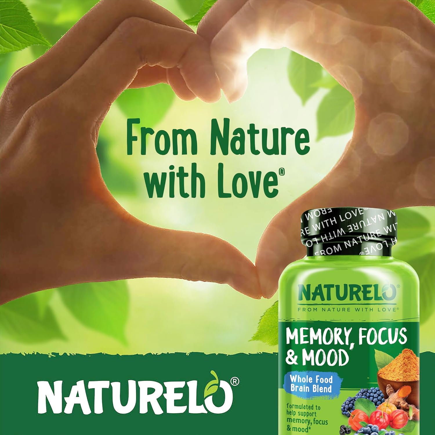 NATURELO Whole Food Brain Supplement - Complemento para la Salud Cerebral con Bacopa, Aronia y Vitaminas B - 60 Cápsulas Vegetarianas (Pack de 2)