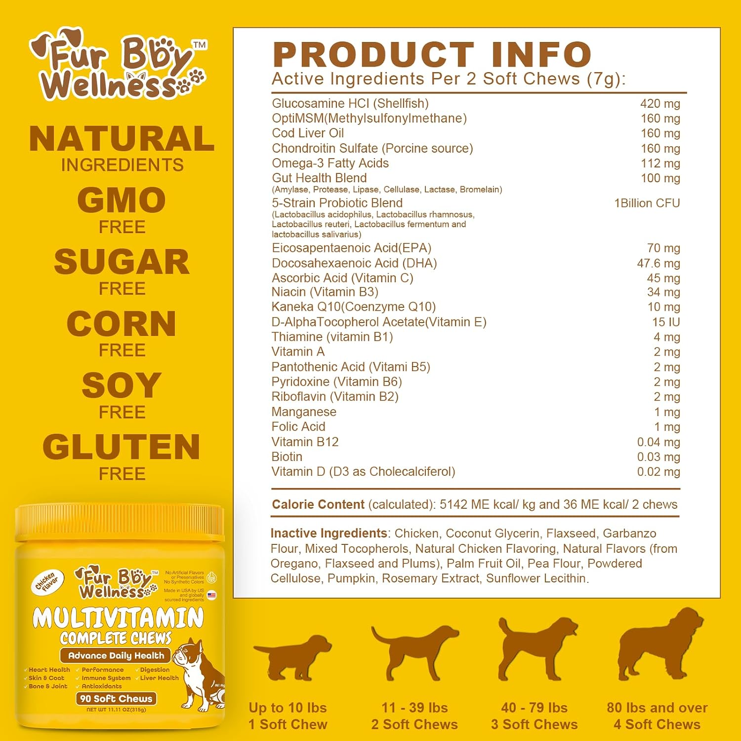 Daily Dog Multivitamin - Multivitamínico Masticable para Perros con Omega 3, Probióticos y Glucosamina - 90 Chews