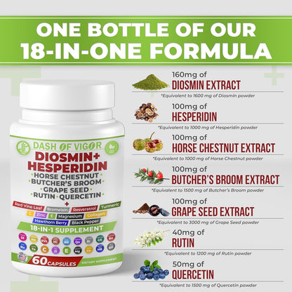 Dash of Vigor 18-en-1 Suplemento de Diosmina – Vitamina C y Zinc: contribuyen al funcionamiento normal del sistema – Image 3